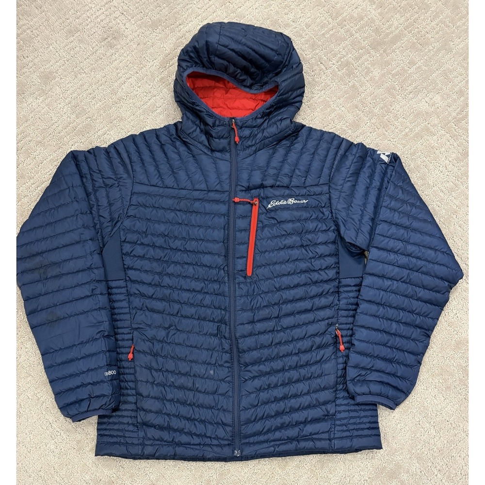 Eddie Bauer First Ascent EB80 Goose Down Hooded Puffer Jacket Medium Blue Men's
